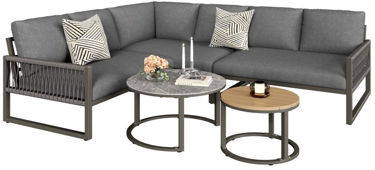 BLACKCOLORS Tuinset, meubelset voor 6-7 personen, hoekbank met gegalvaniseerd ijzeren frame, verstelbare poten, inclusief alle zit- en rugkussens, grijs thumbnail 2
