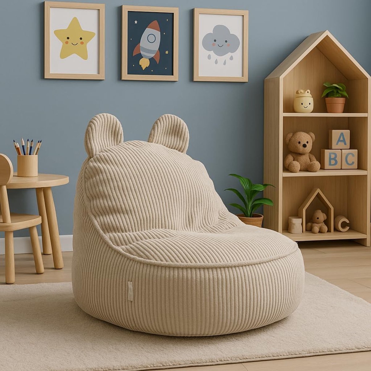 Kinderfauteuil Corduroy - Zachte Zetel - Ontspannen Lezen - Duurzaam Gemakkelijk Onderhoud - 60 x 55 x 68 cm - Room