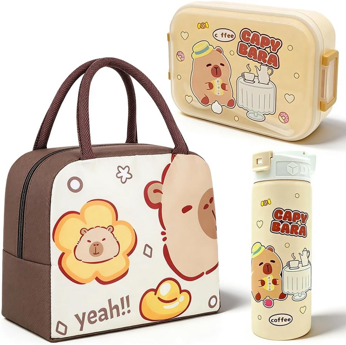 Kinder lunchtas - Broodtrommel set - School lunch - Met drinkbeker - 23.5 x 22 x 9 cm