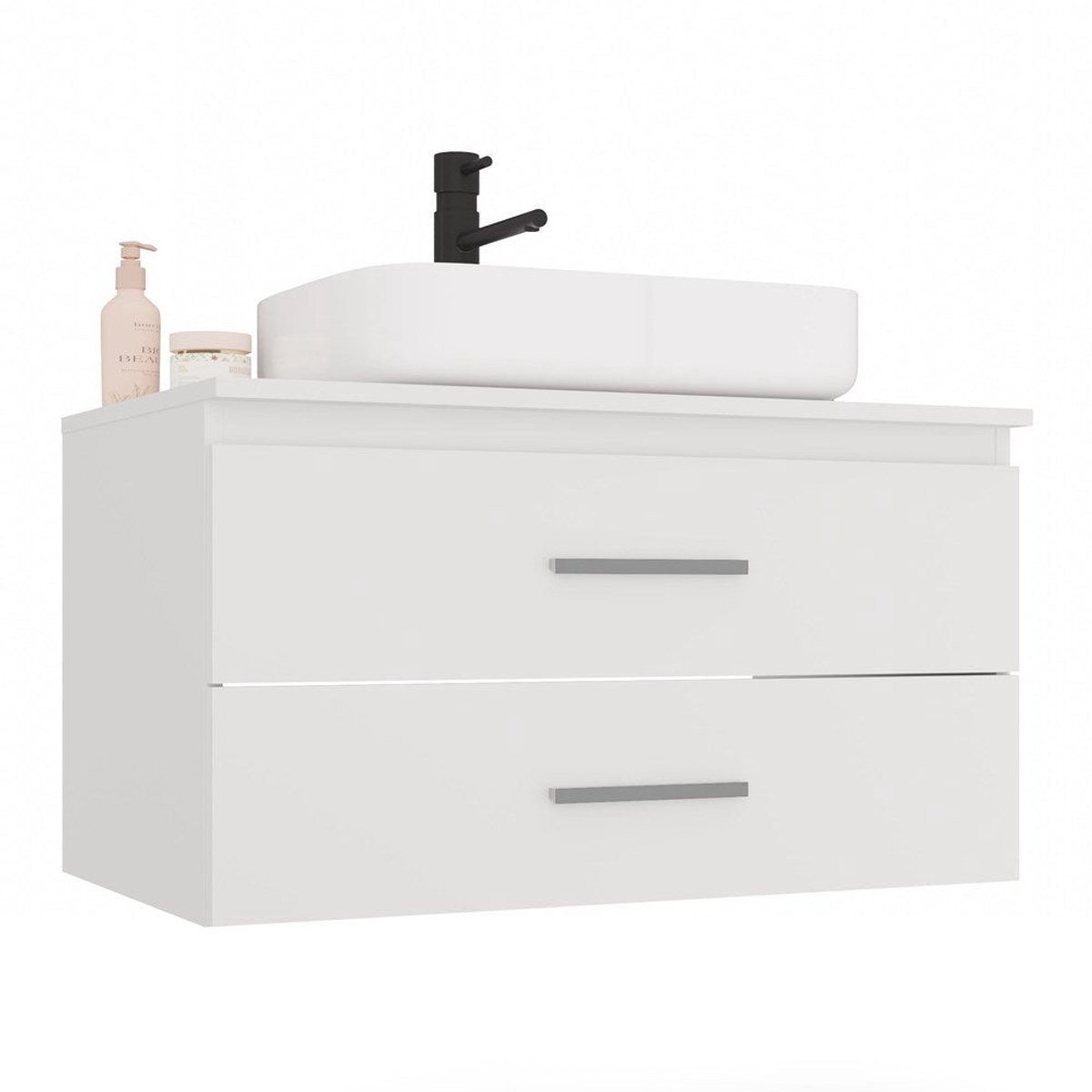 Hangende Badkamerkast NEL80 met 2 Lades - Ruime Opbergruimte | Wit | 80x45x50 cm