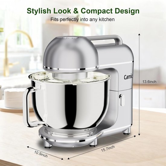 Keukenmachine 3-in-1 - Bakmachine Deegmixer - Brood Bakken - Grote Kom Capaciteit - 7 Liter Kom - Zilver van Merkloos — afbeelding 3