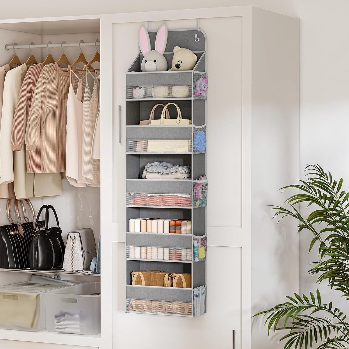 Hangende Organizer - Opbergtas Deur - Ruimte Besparen - Extra Grote Vakken - 5 Laags - Grijs