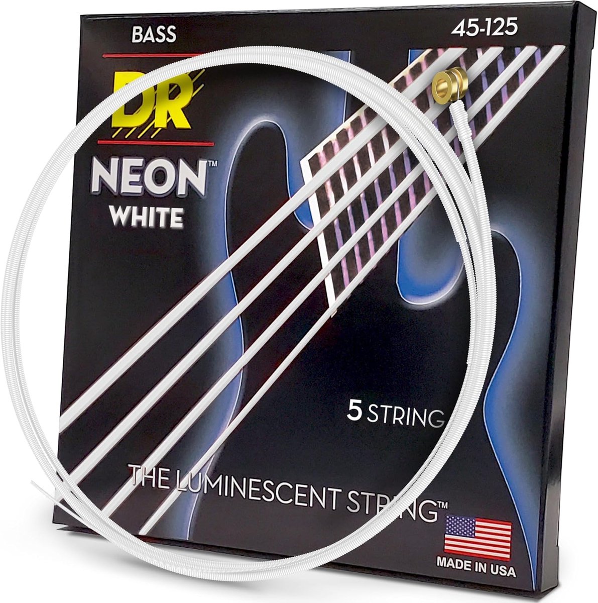 Basgitaar Snaren - 5-Snaren Set - Muziek Maken - Neon Gecoat - Medium Dikte - Wit