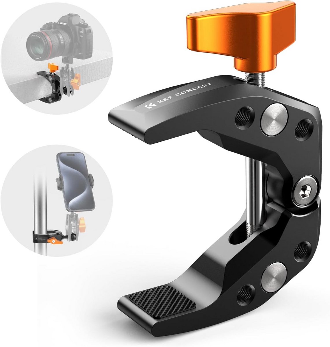 Super Klem - Camera Klem - Foto Video Audio - Verstelbaar Aluminium - 9 x 7.2 cm - Zwart