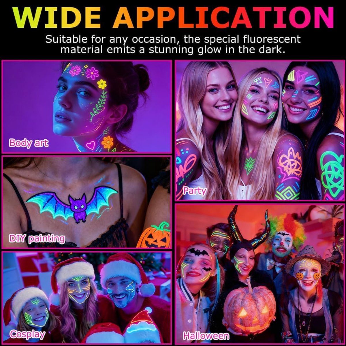 UV Schminkstiften Set - 18 Kleuren - Neon Face & Body Paint Markers - Blacklight Reactief - Waterbasis & Afwasbaar - Festival & Carnaval — afbeelding 4