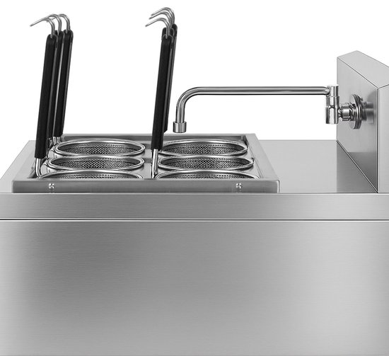 VERTES Gastro pastakoker met onderstel, van roestvrij staal, elektrisch, 3 x 1700 watt, 3 afzonderlijke kookbakken van elk 14 liter, 6 pastamanden, 3 aftapkranen, 3 temperatuurstanden van Merkloos — afbeelding 3