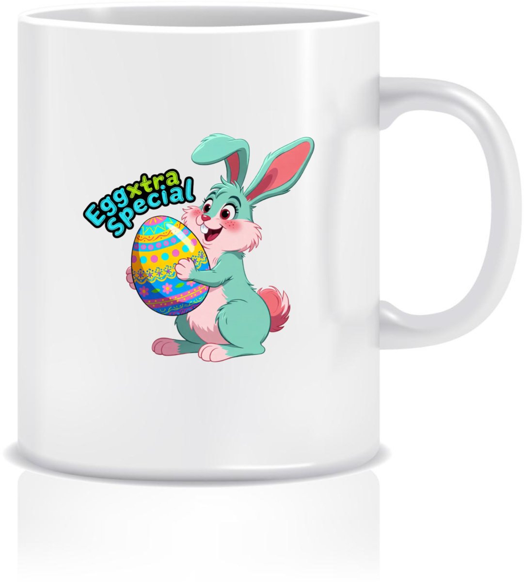 Schattige Cartoon Beker – 'Eggstra Special' Theekop met Konijn en Paasei - 330ml