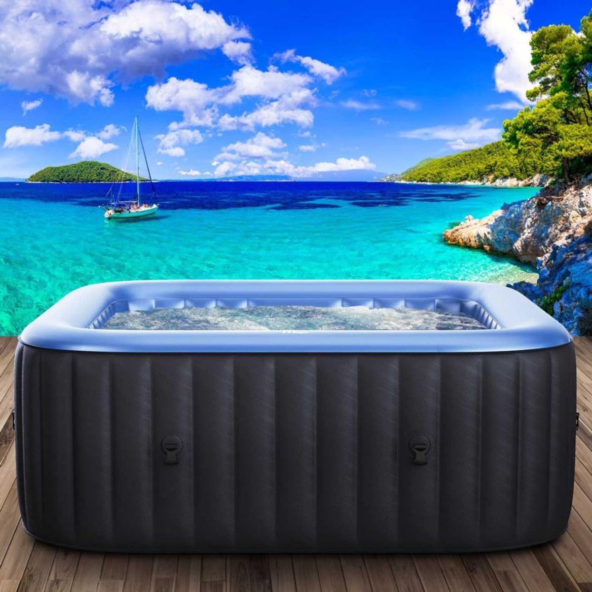 FlexVer® Jaccuzi Opblaasbaar - Jacuzzi - Bubbelbad - 6 Personen - Zwart en Blauw