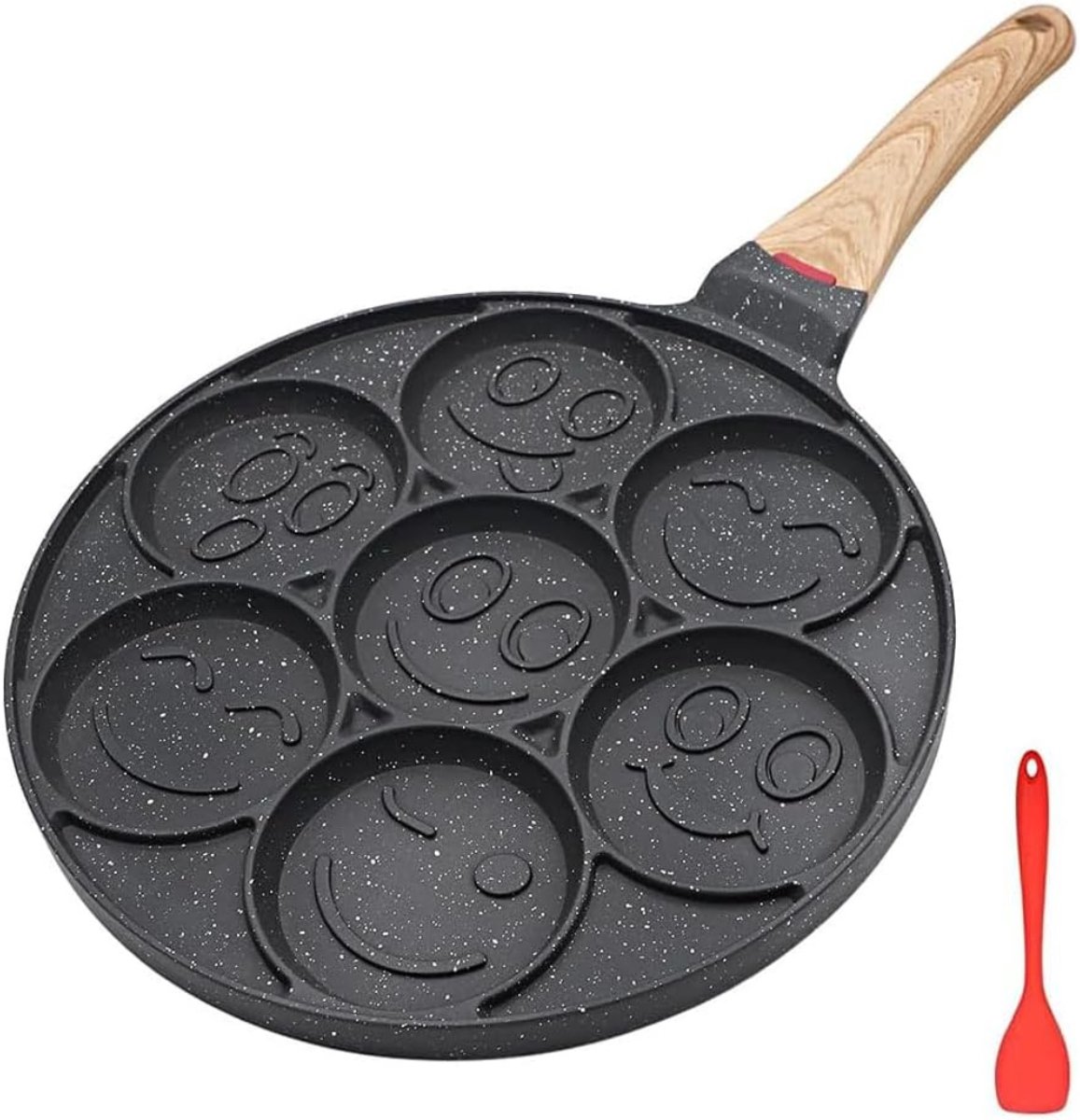 Quvo® Smiley Face Pannenkoekenpan - Antiaanbaklaag - 7 Gaten - Mini Pannenkoekmaker - Kinderen - Inductie Compatibel - Zwart - 46cm x 27cm x 7cm