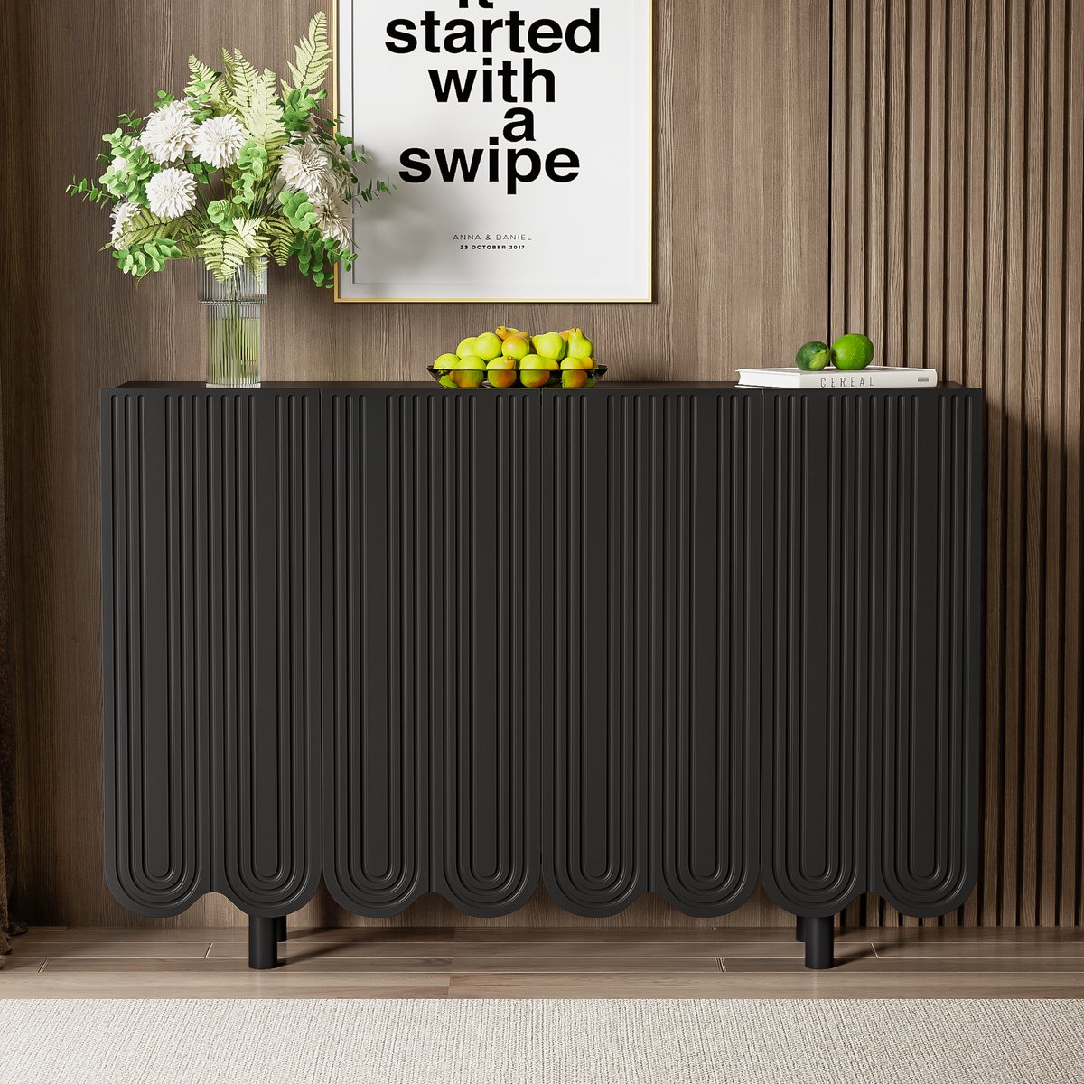 REDOM - Dressoir - Druppelvormig Reliëf - Modern - Voor Woonkamer - MDF - Zwart - 120 x 37,5 x 80,8 cm