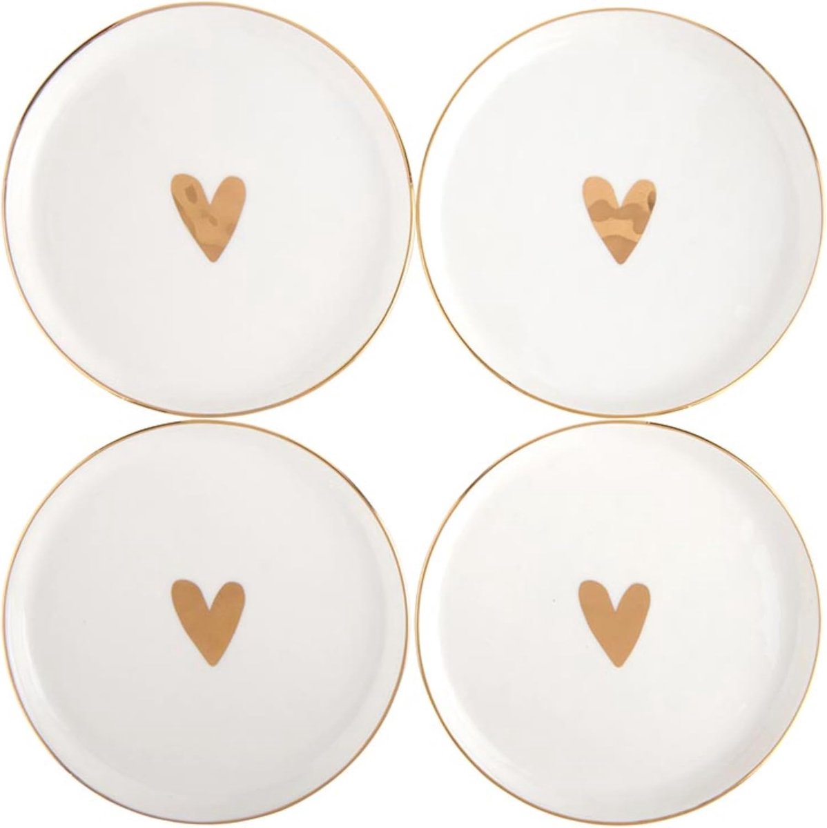 Set van 4 Witte Keramische Dessertborden met Gouden Hart, 13,2 cm