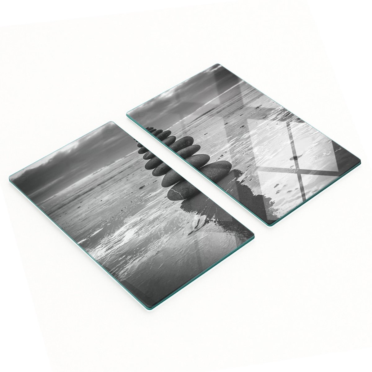 Decoratieve glazen snackplanken met balancerende stenen, 2x30x52 cm
