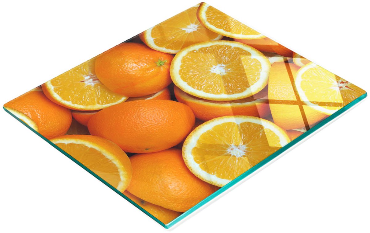Stijlvol en duurzaam glazen bord met print van sinaasappelhelften, 60x52 cm