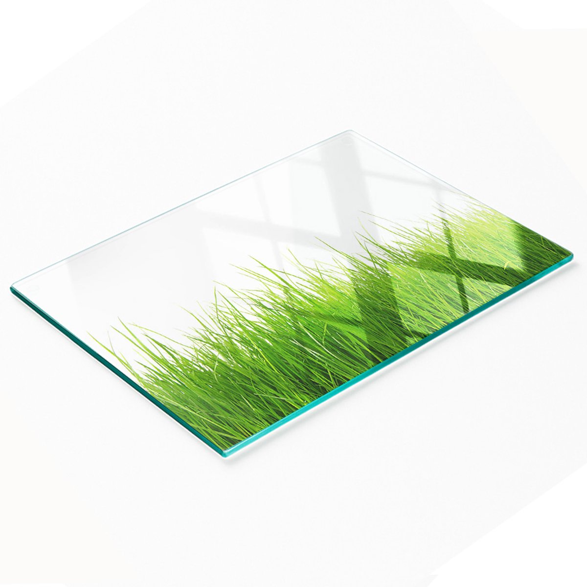 Keuken serveerplank van gehard glas met grasmotief, 80x52 cm