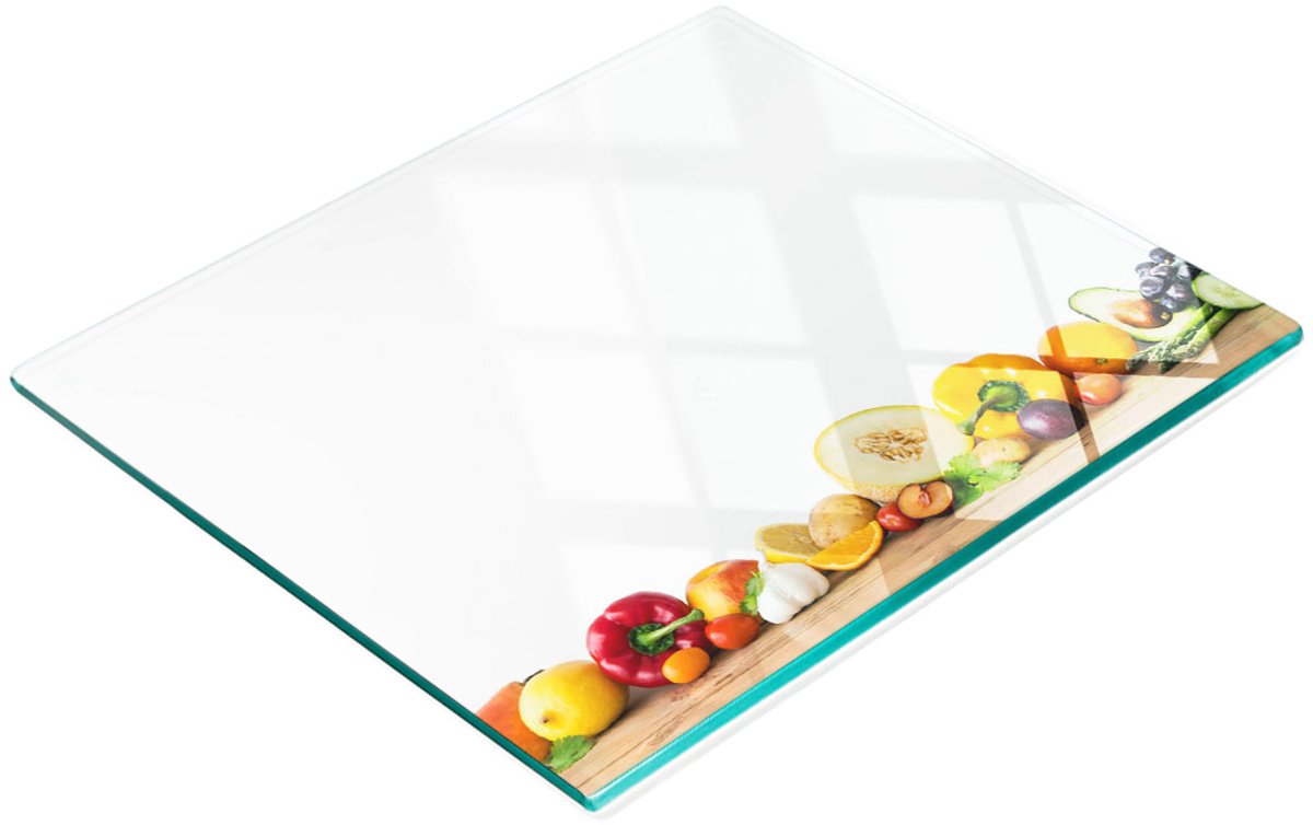 Decoratieve glazen snij- en serveerplank voor fruit en groenten, 60x52 cm