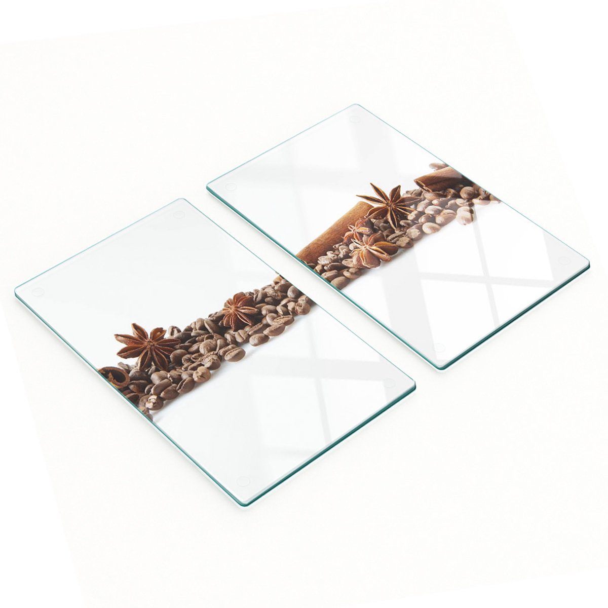 Glazen serveerplankjes voor snacks met koffiebonen en kaneel, 2x30x52 cm