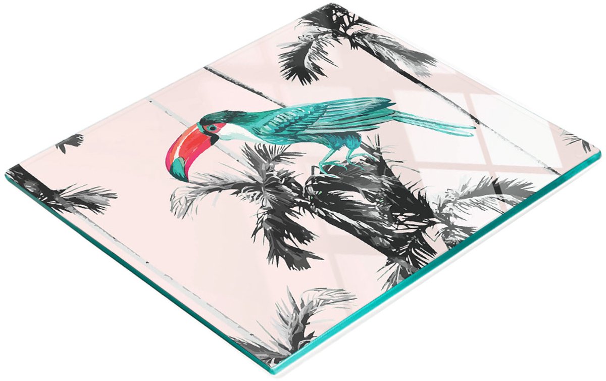Gehard multifunctioneel decoratief bord van glas met toekanmotief - vogel 60x52 cm
