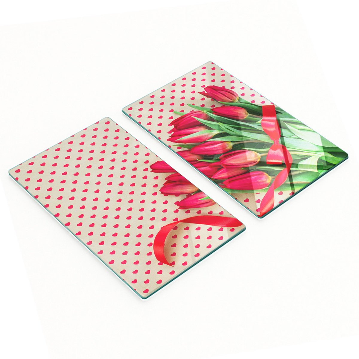 Stijlvolle en duurzame glazen borden met tulpenhartprint, 2x30x52 cm