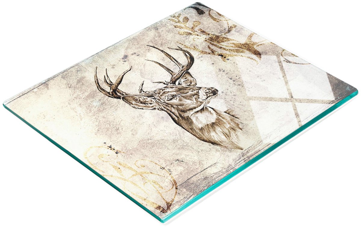 Duurzame en stijlvolle snijplank van gehard glas met hertenpatroon, 60x52 cm