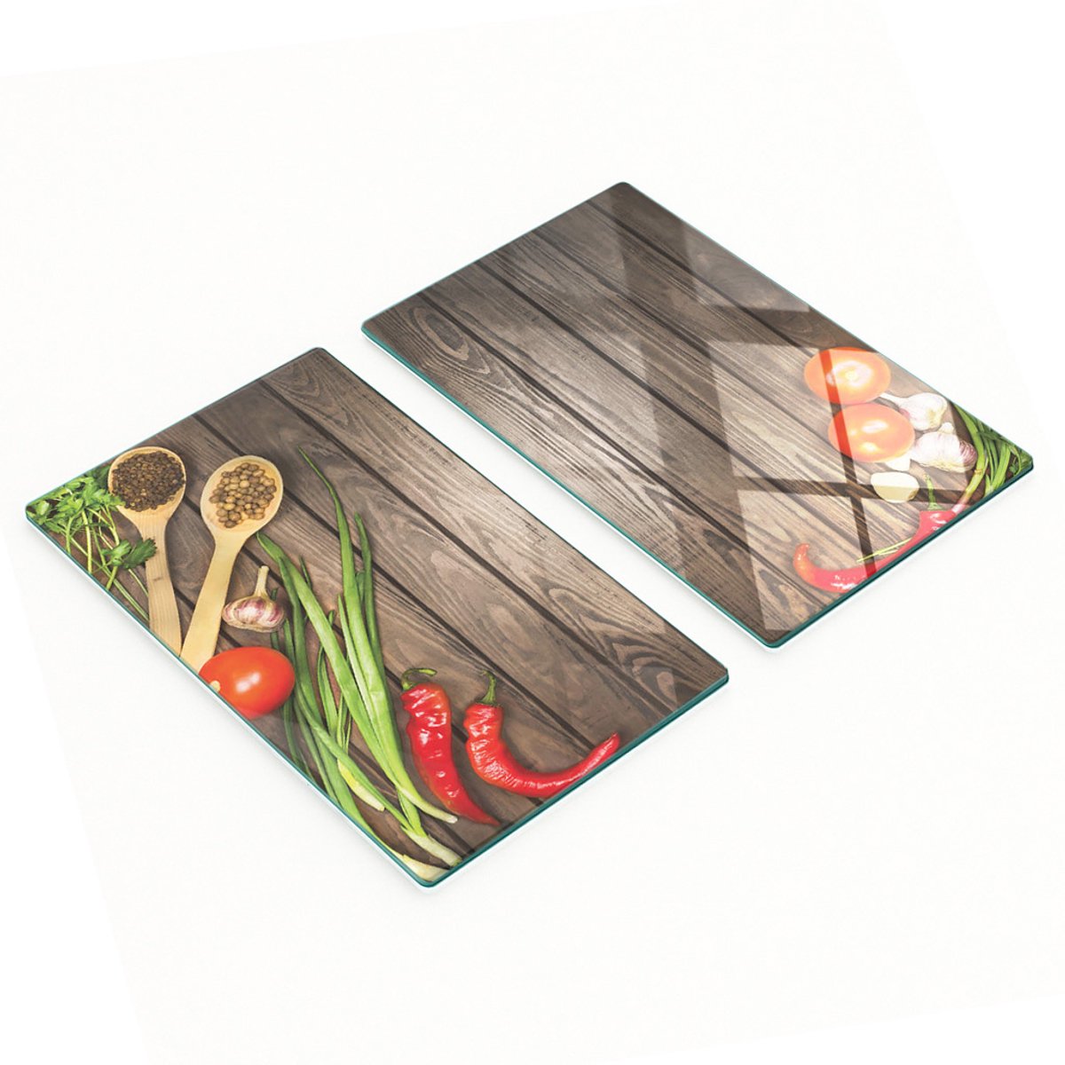 Glazen snijplanken met rode groenteafbeeldingen, 2x30x52 cm