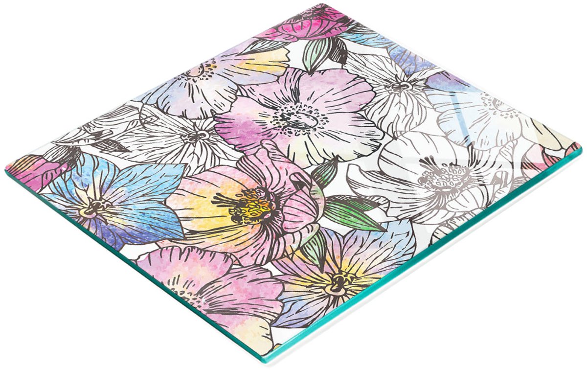 Decoratieve serveerplank van glas met aquarel bloemenmotief, 60x52 cm
