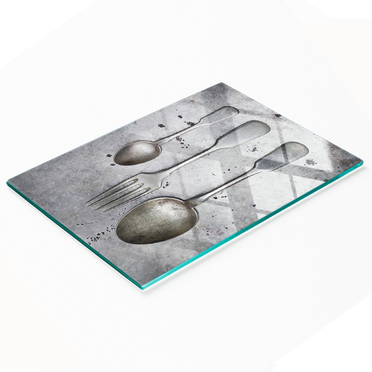 Decoratieve glazen keukensnijplank met bestek, 80x52 cm