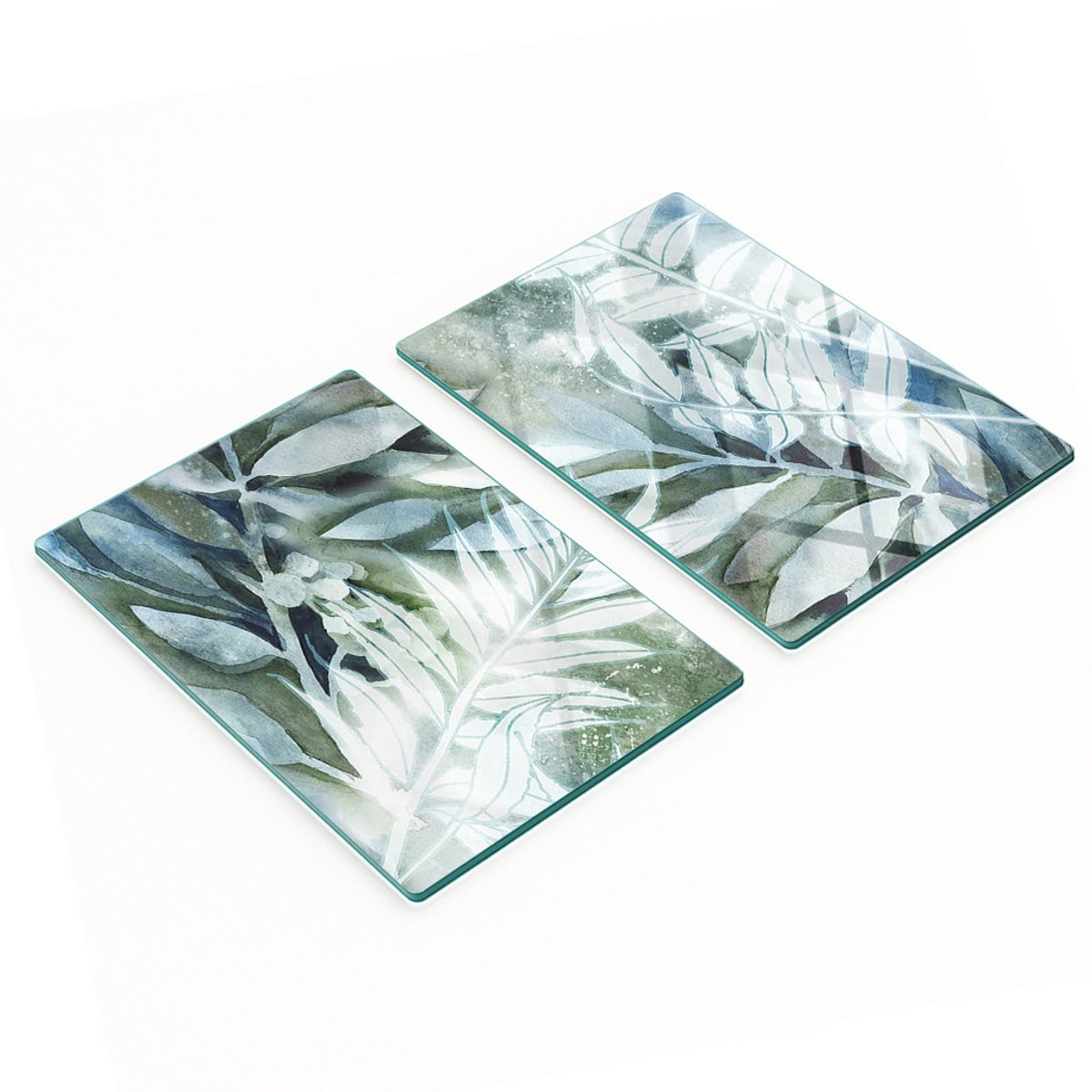 Decoratieve glazen snijplanken voor in de keuken met bladmotief, 2x40x52 cm
