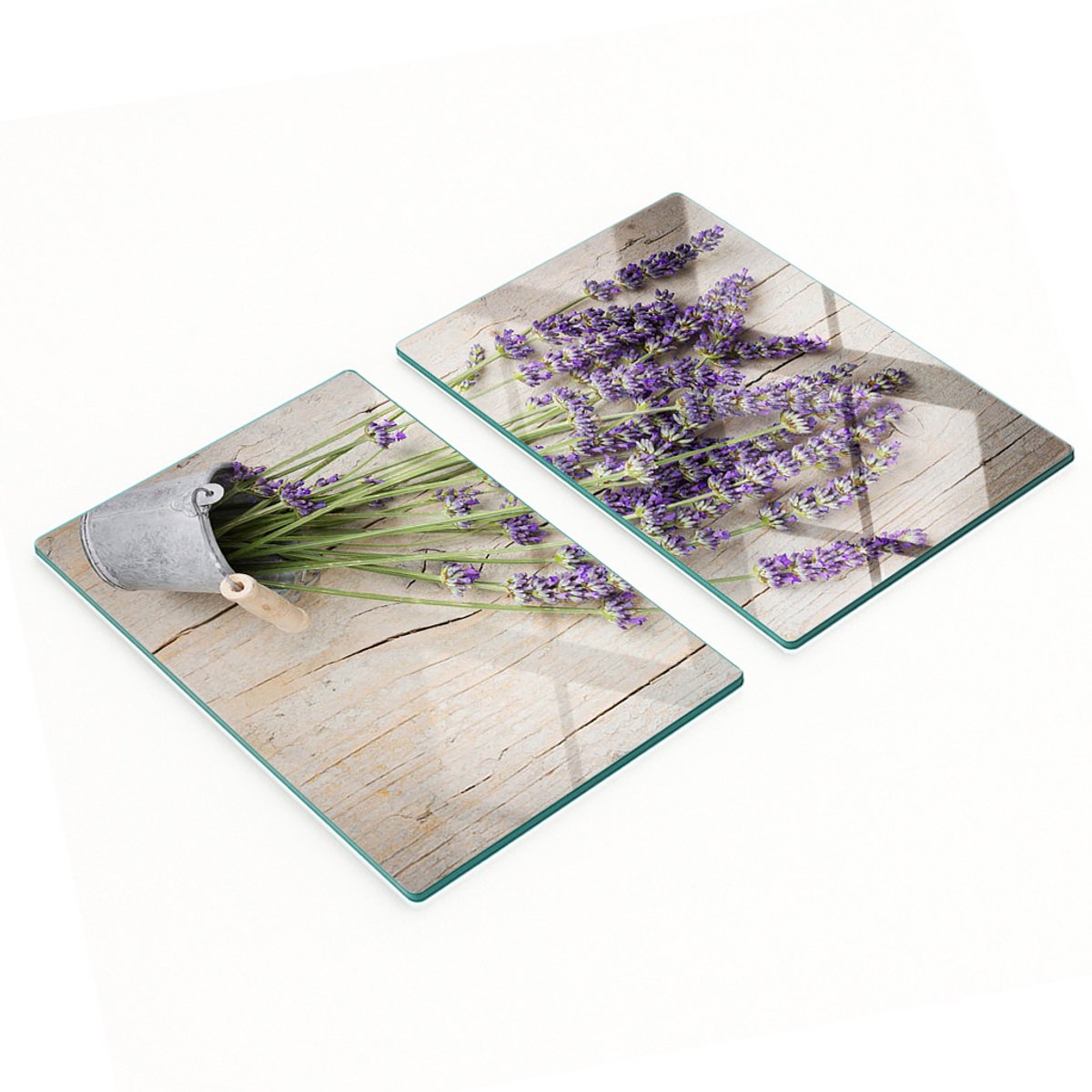 Twee decoratieve glazen keukenplanken met lavendel in een pot, 2x40x52 cm