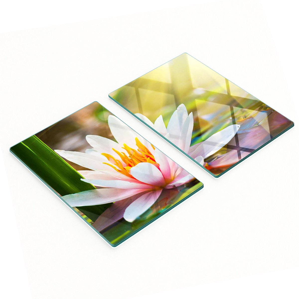 Decoratieve glazen serveerplanken voor snacks met waterleliemotief, 2x40x52 cm