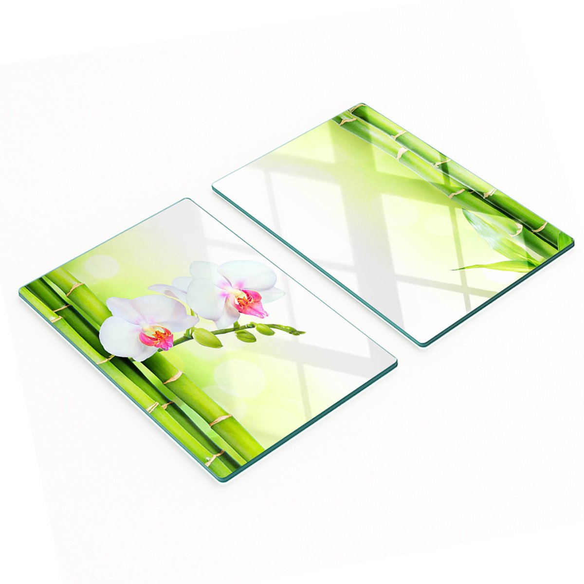 Keukenplanken van gehard glas met orchidee- en bamboe-afbeeldingen, 2x40x52 cm