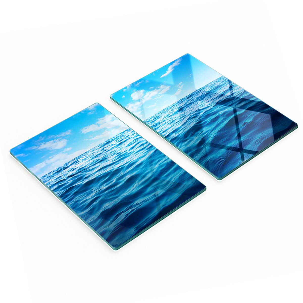 Decoratieve glazen snij- en serveerplanken in zeewaterkleur, 2x40x52 cm