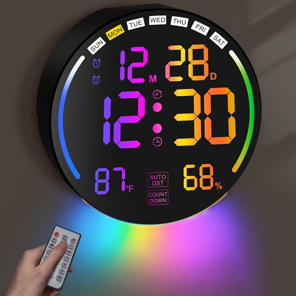 Grote Digitale Wandklok met Timer, Nachtlampje en Weergave