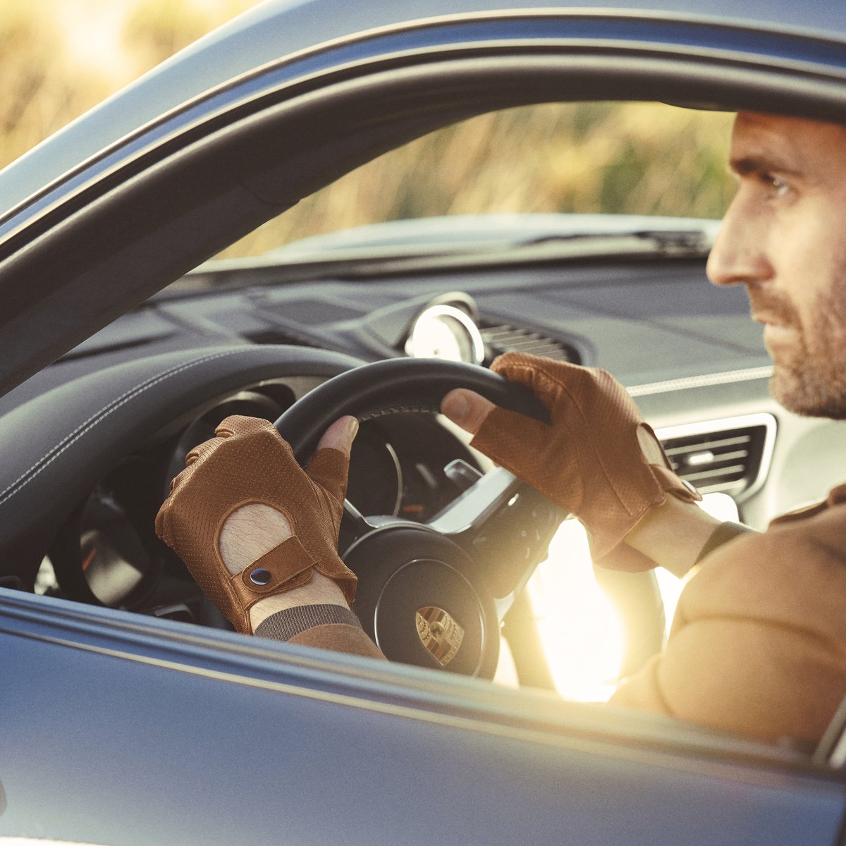 Bruine Vingerloze Autohandschoenen van Schapenleer
