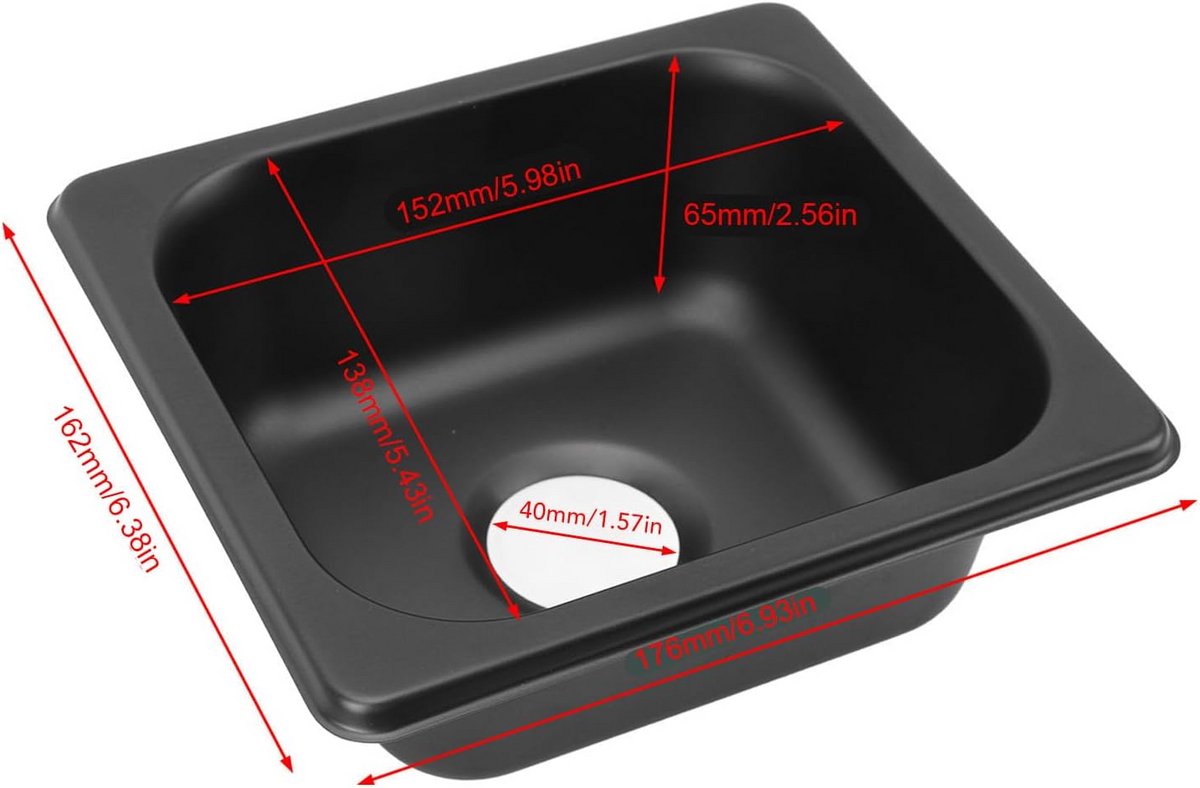 Ronde Inbouw Spoelbak Zwart RVS voor Caravan, Boot en Keuken