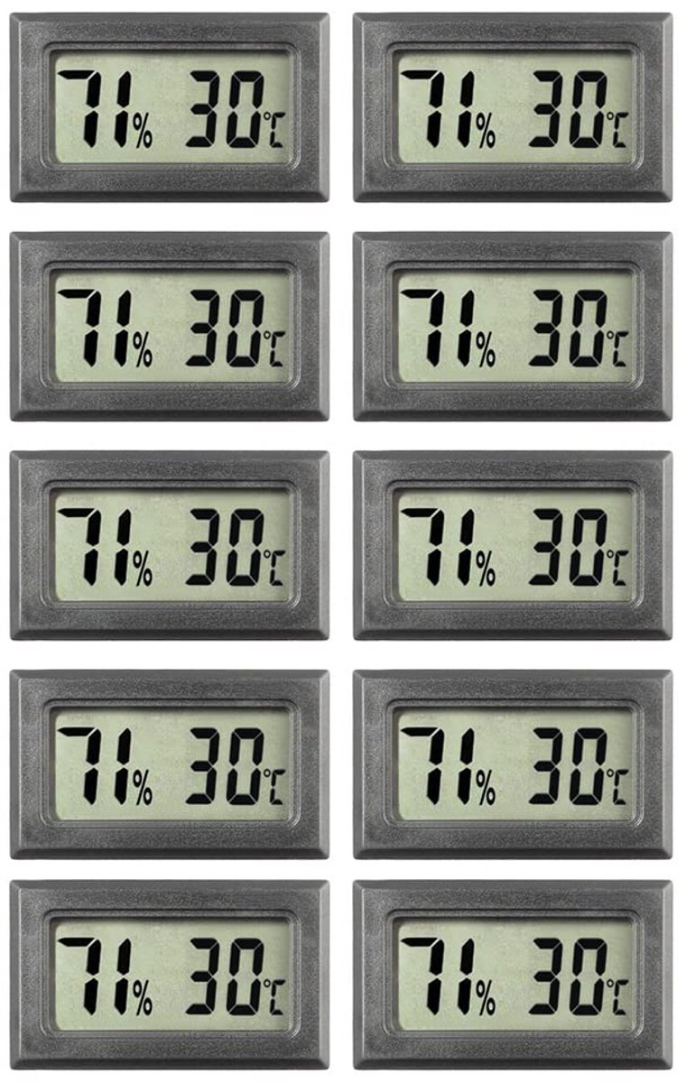 10x Mini Digitale Thermometer & Hygrometer - Temperatuur en Vochtigheidsmeter voor Binnen en Buiten