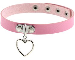 Sleutelbeenketting - Halsomtrek 32 cm~38 cm - Choker met hartvormige hanger - Halsband voor dames - Gotische leren choker - Punkstijl ketting - Choker - Halsband - Halsketting - Metalen choker - Kettingchoker - Bikerchoker - Halsring