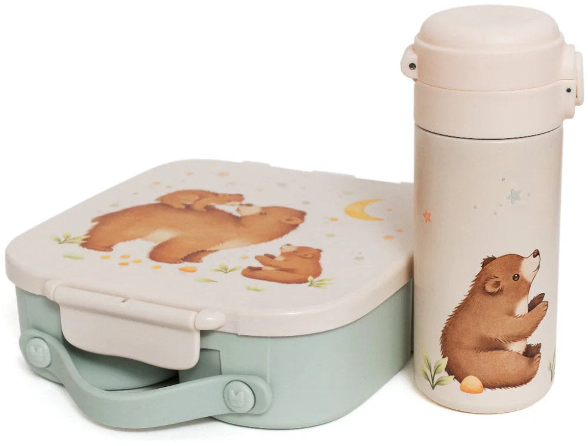 Bundel Petit Monkey Back to School set Bears and Stars - Bentobox + Thermofles - Groen