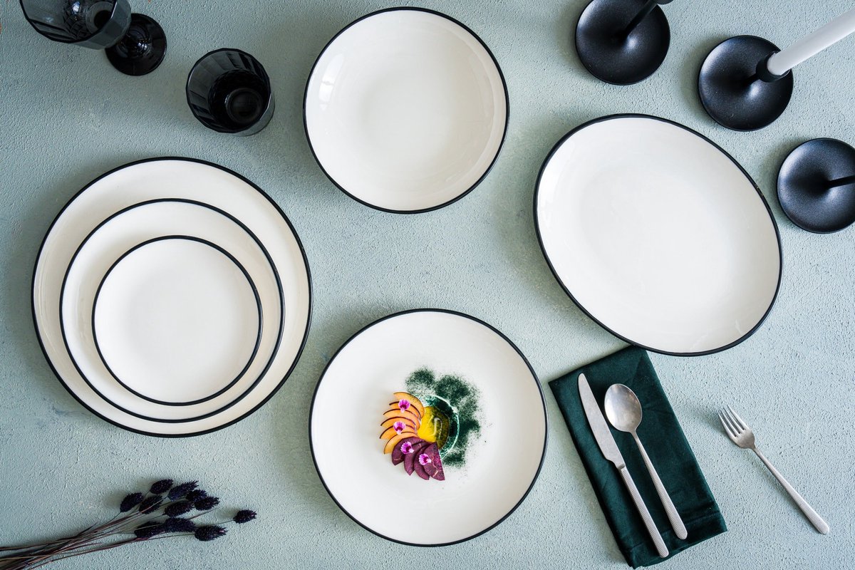 Bonna Serveerschaal - Linea Black - Porselein - 18 cm - set van 2