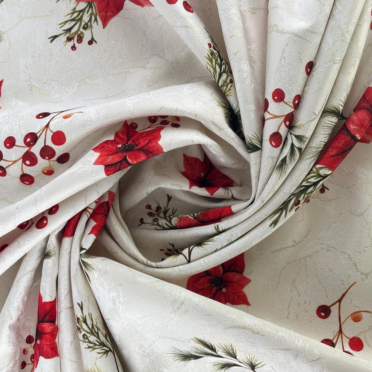 Rond Tafelkleed Jacquard Rood Kerstster - Vlekbestendig & Afwasbaar