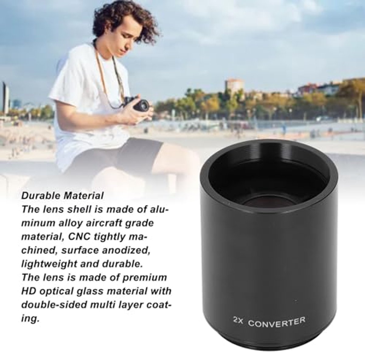 2x Teleconverter, Professional Teleconverter Lens with 2x Magnification, for T mount, for 420‑800 Mm 650‑1300 Mm 500 Mm 800 Mm 900 Mm Mirrored Zoom Lenses