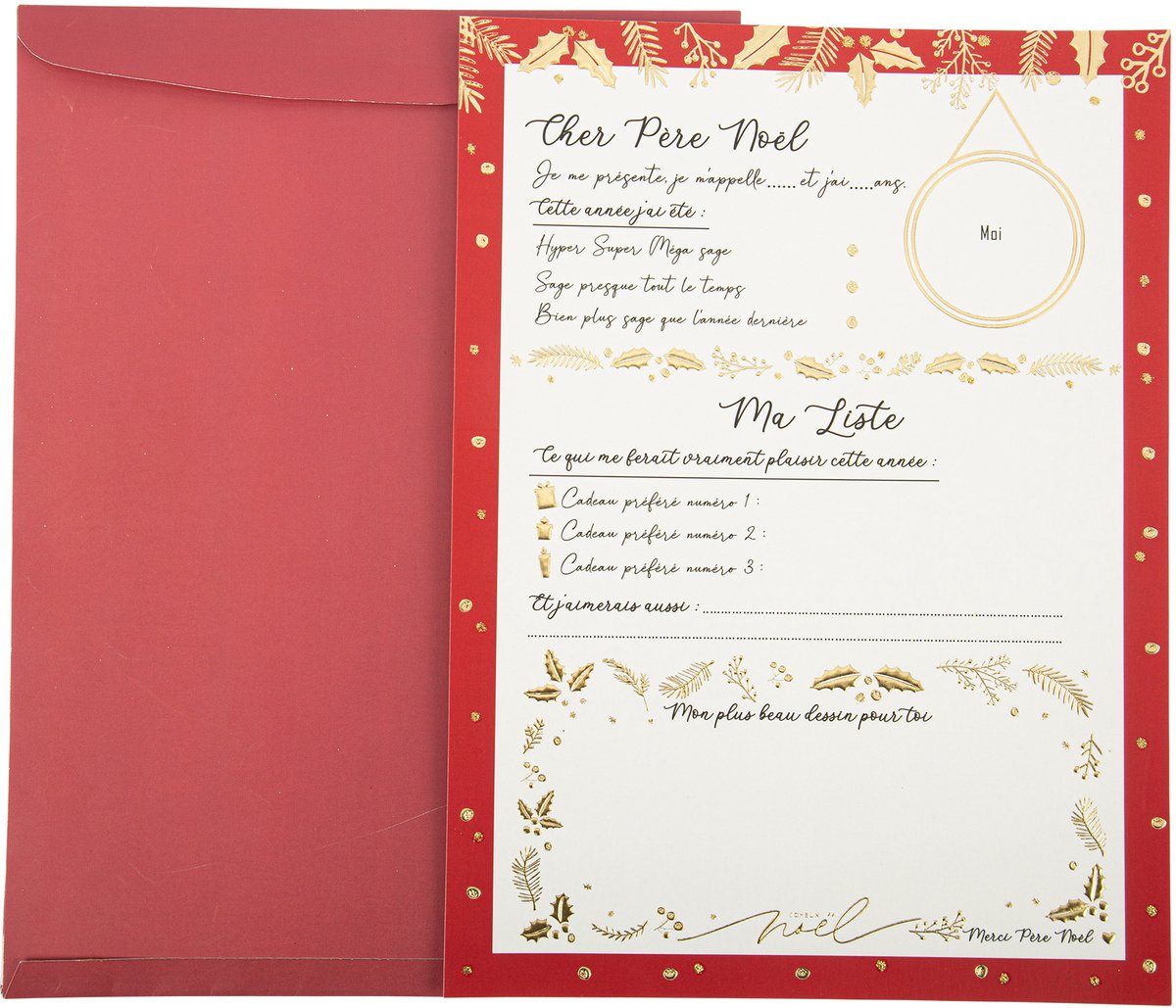 ARTYFETES - Grote brief aan de Kerstman met Holly Christmas envelop 21 x 28,5cm om in te vullen