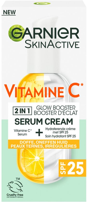 Garnier SkinActive - Glow Booster Serum Cream met Vitamine C* en SPF 25 - 2-in-1 serum & crème - Serum Vitamine C* - Hydrateert & Laat Stralen - 50ml