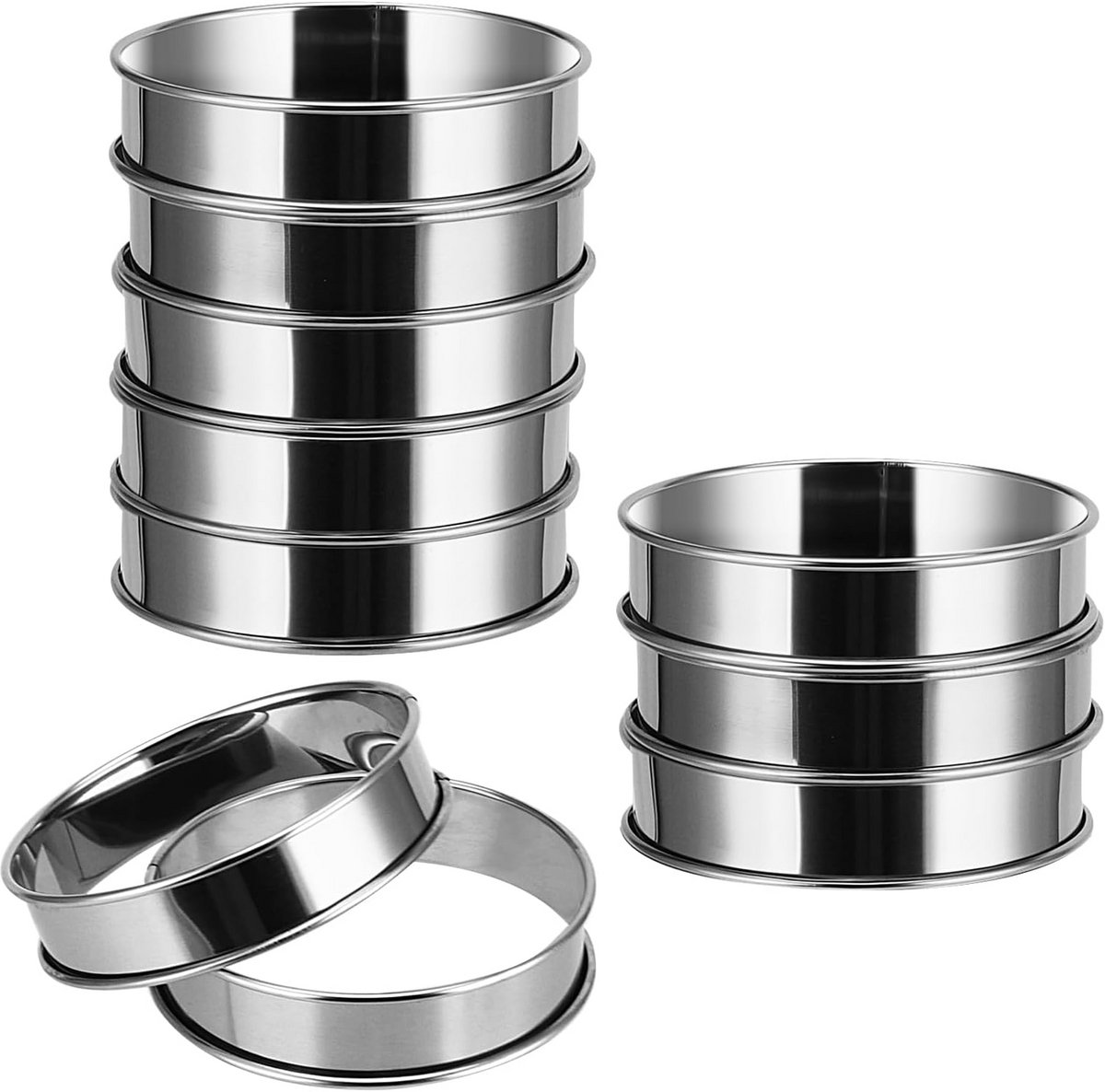 10 Stuks Ronde Bakringen 10 cm RVS voor Taaart, Muffin en Desserts