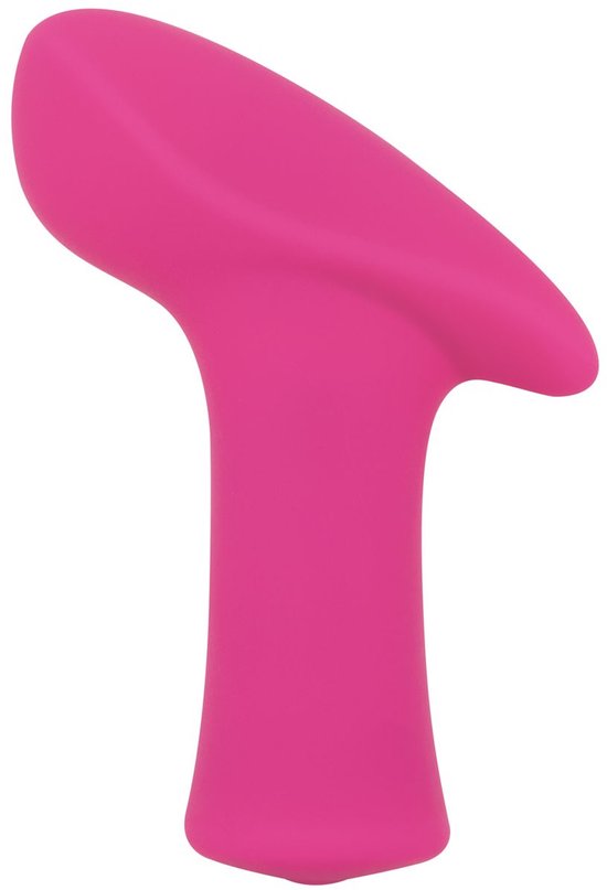 Felle roze vibrator met een T-vormige basis en een schuine, afgeronde bovenkant.