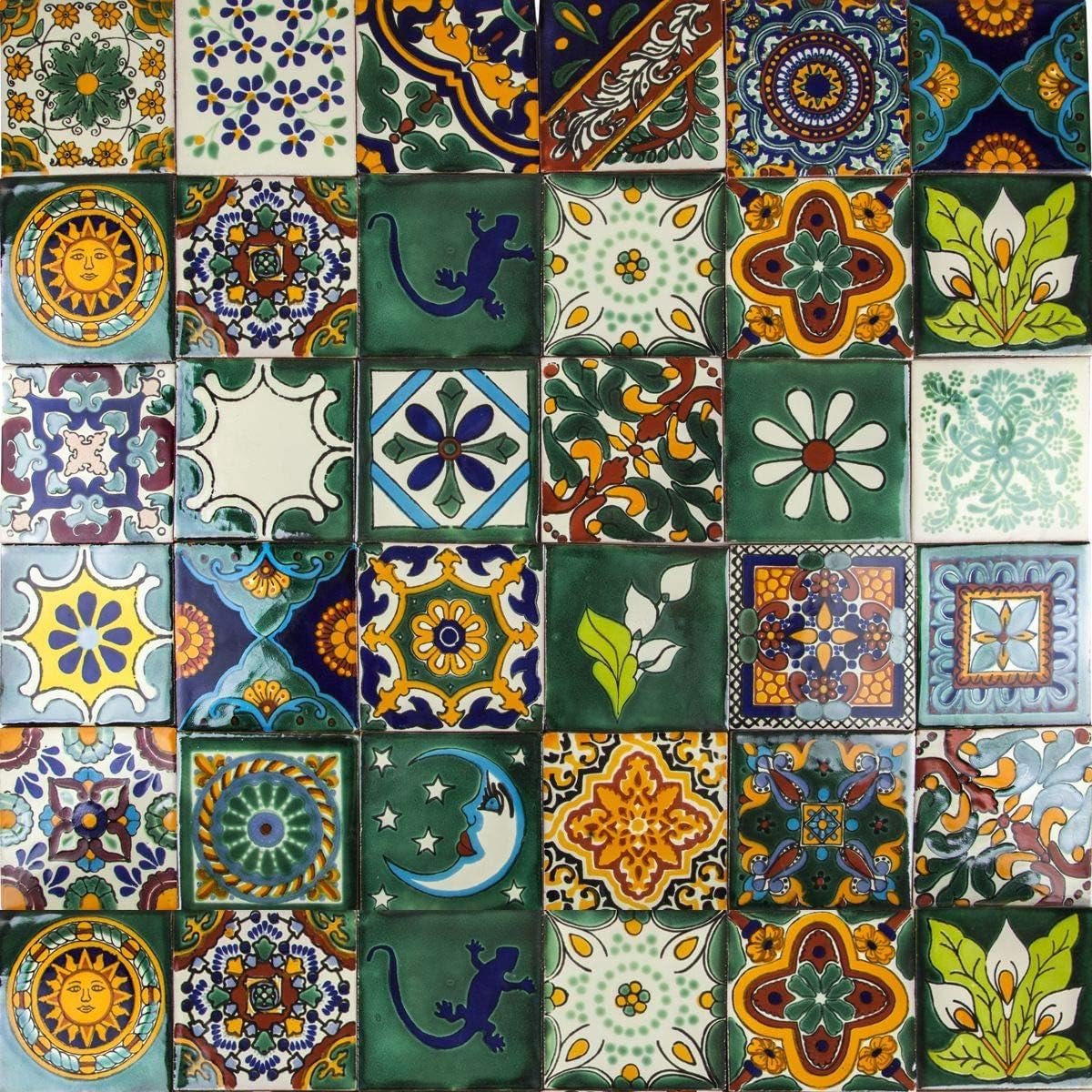 Set van 30 Groene Mexicaanse Wandtegels 10.5x10.5 cm - Talavera Keuken en Badkamer Tegels