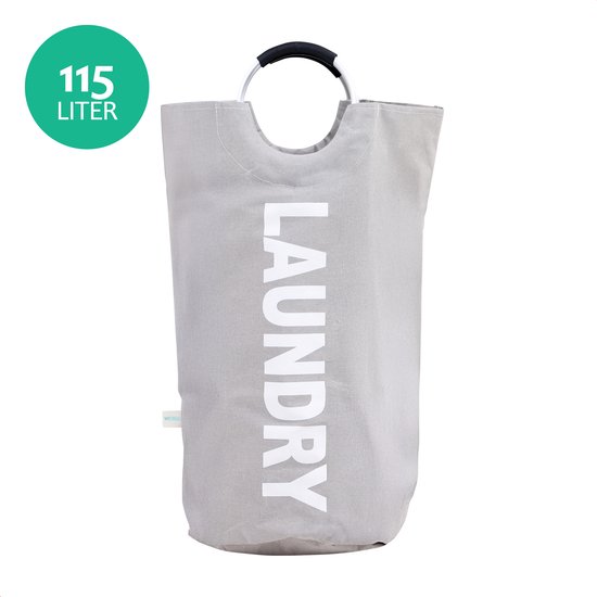 Wonair Wasmand – Waszak - Wastas - Wassorteerder - Waszakken Voor Wasgoed - Wasmand Opvouwbaar – 115L – Lichtgrijs