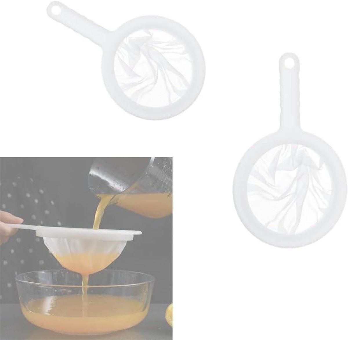 Filterzeef set voor sojamelk en fruitgroentesap - 2 fijnmazige zeven - handvat - 100 & 200 mesh - Allecto compabiliteit - wit met groen accent