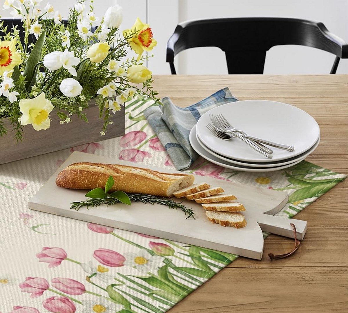 Tafelkleed 85x85cm met Roze Bloemen en Tulpen - Sfeervolle Keukendecoratie