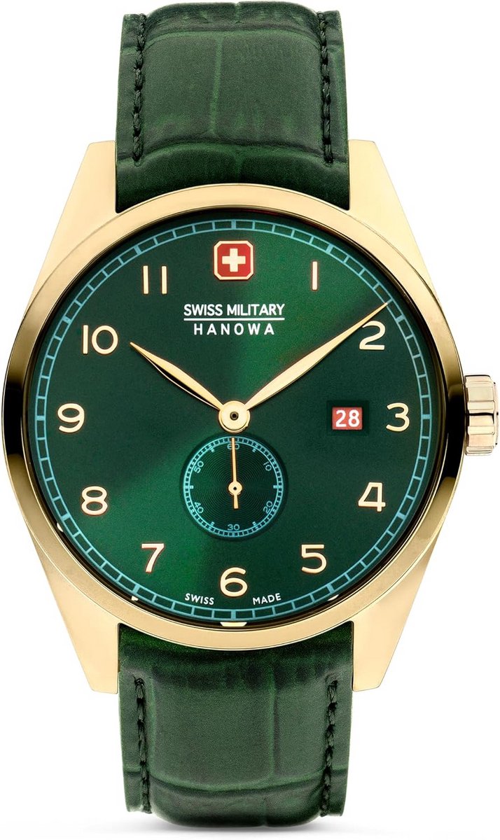 Analoog Herenhorloge met Kwarts uurwerk en Leren Band Groen