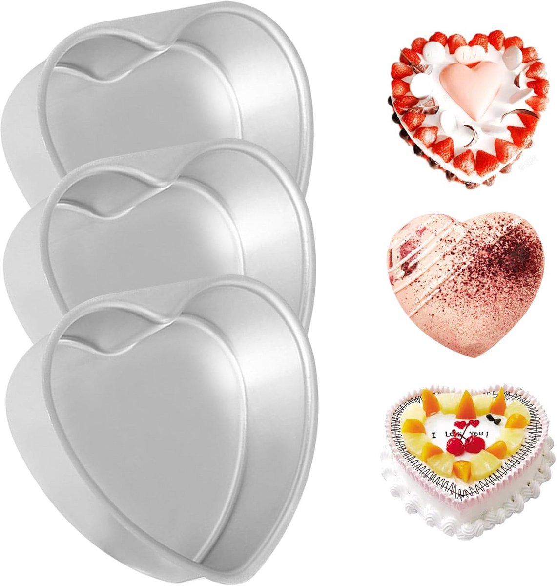 Set van 3 Hartvormige Cakevormen 15 cm Aluminium voor Taart Bakken